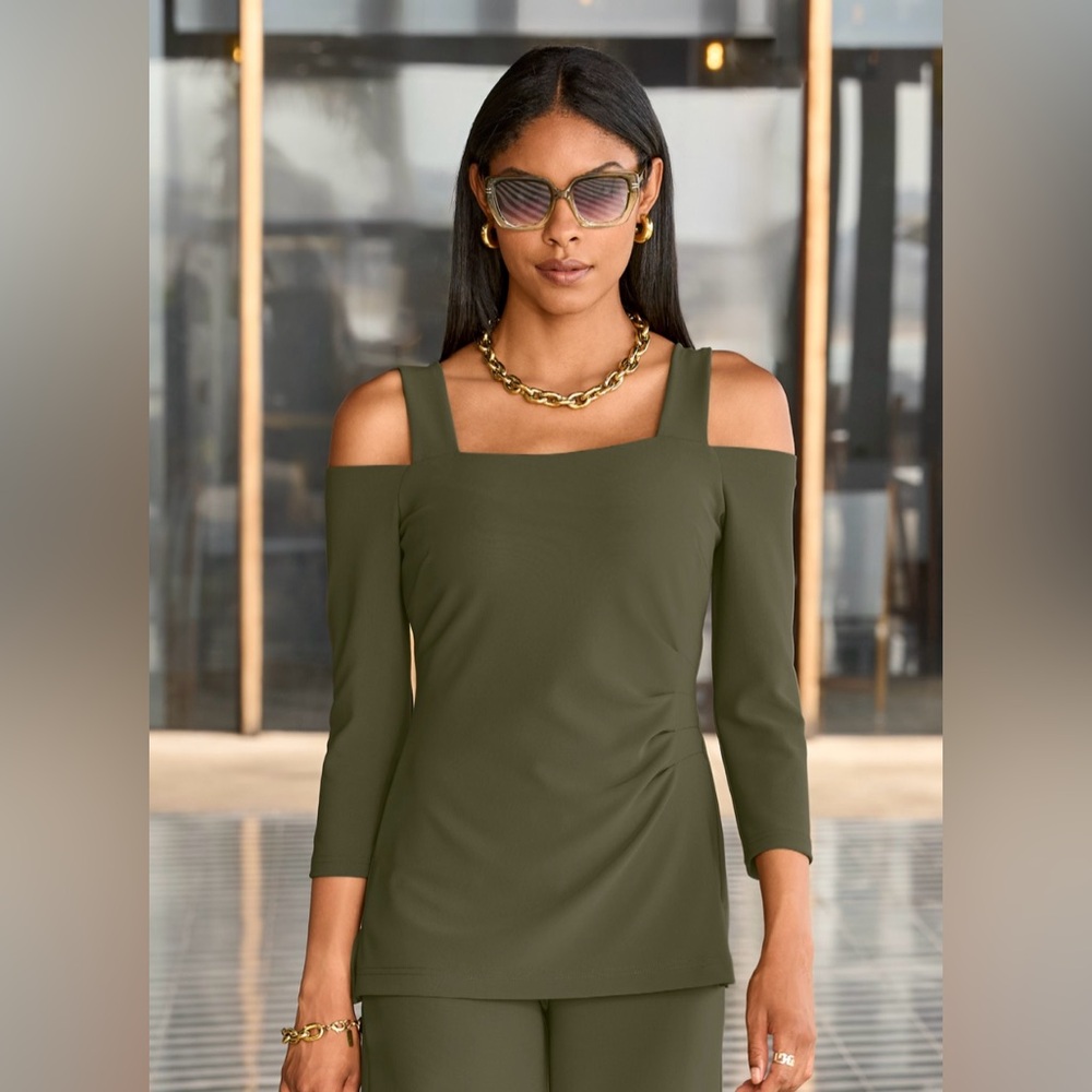 Boston Proper Olive Cold Shoulder Blouse